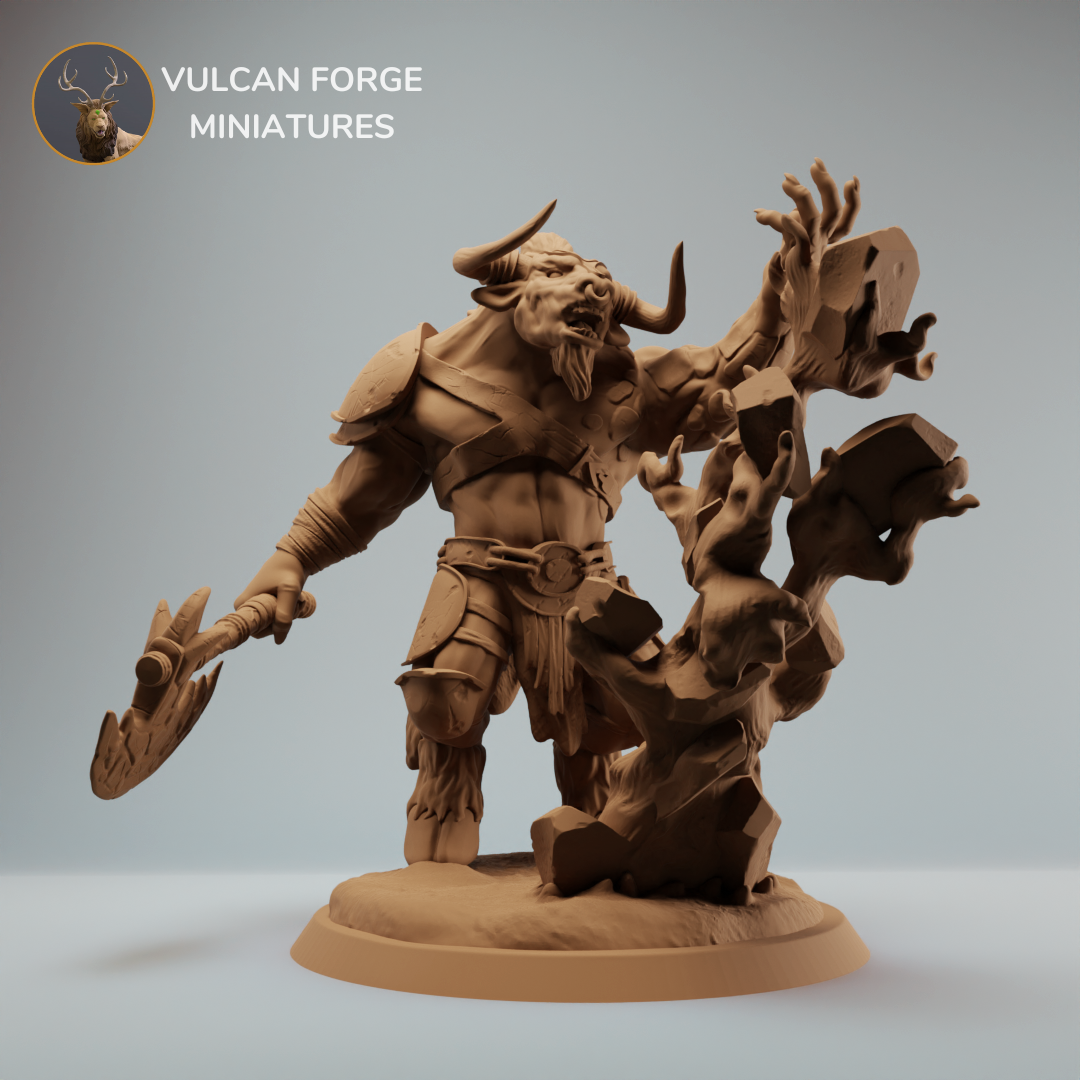 Minotaur elemental warrior, minotaur with axe - two base variations - Pre supported